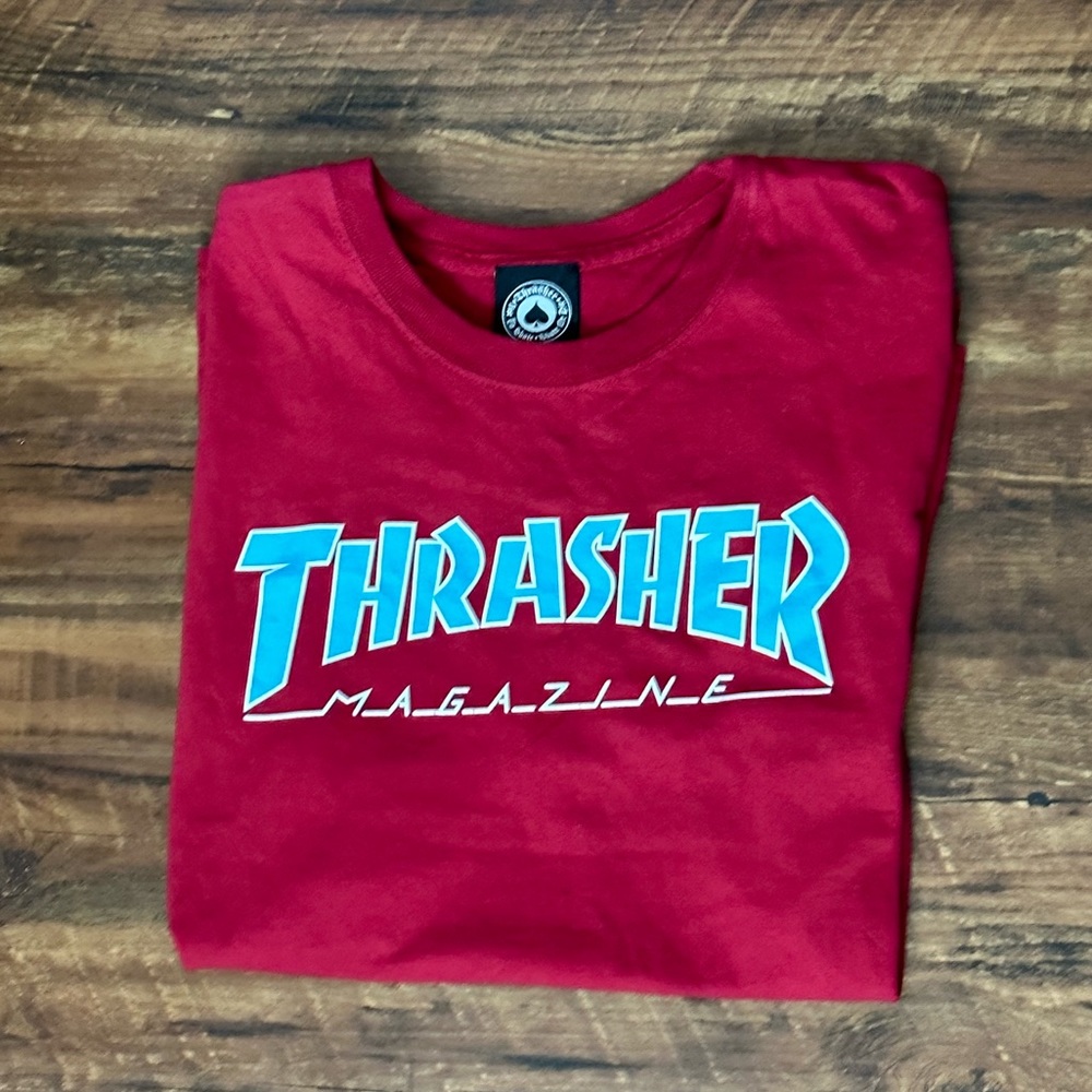 Thrasher Skateboarding Magazine Red and Blue Short T-Shirt Sleeve Shirt